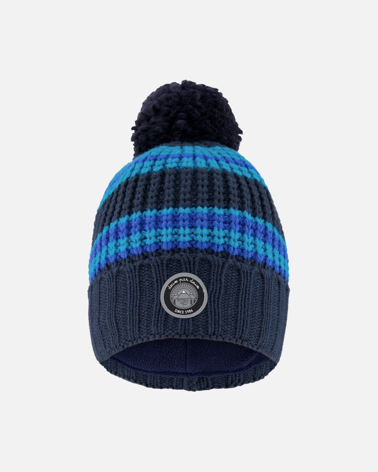 Lined Knit Winter Hat With Pompom Black And Blue
