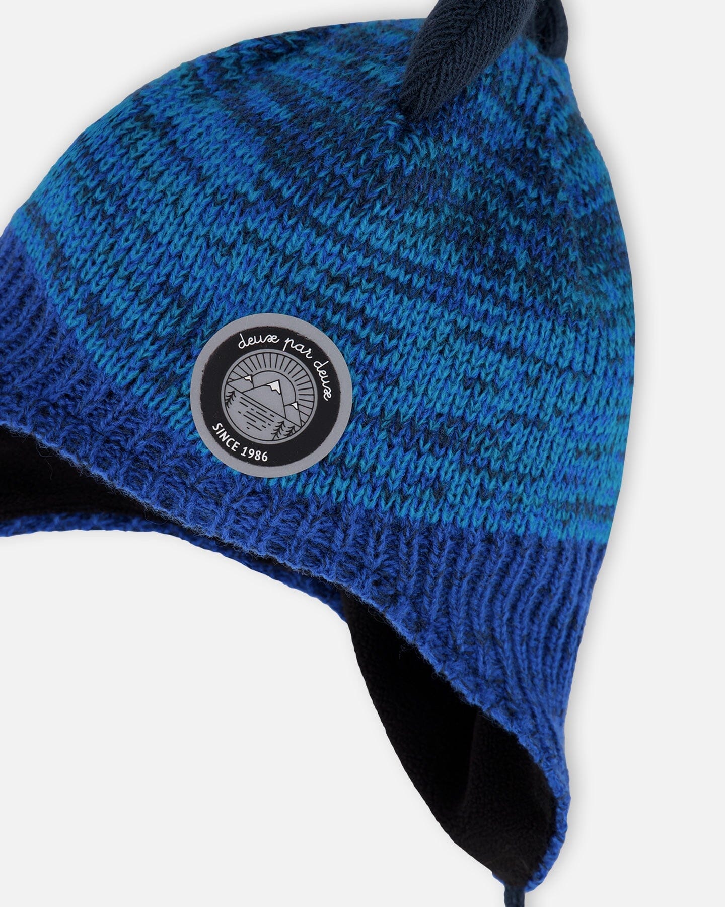 Lined Dino Peruvian Knit Winter Hat With Pompom Blue