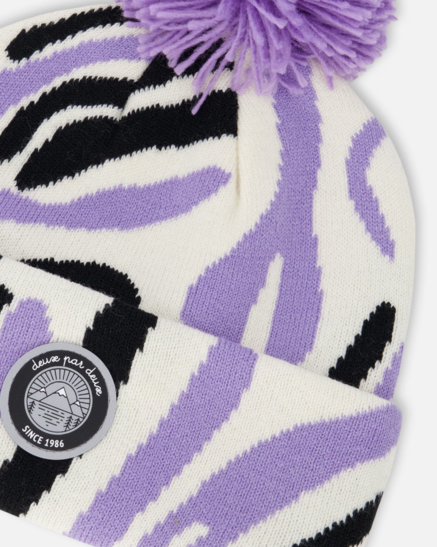 Lined Knit Pompom Hat Black, White And Lilac