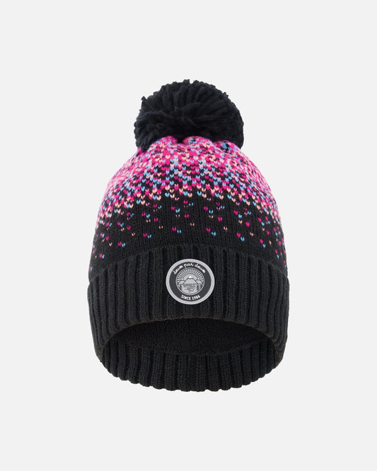 Lined Knit Pompom Hat Black And Pink