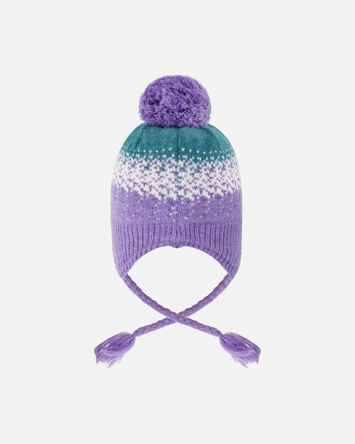 Lined Peruvian Knit Hat With Pompom Lilac And Green
