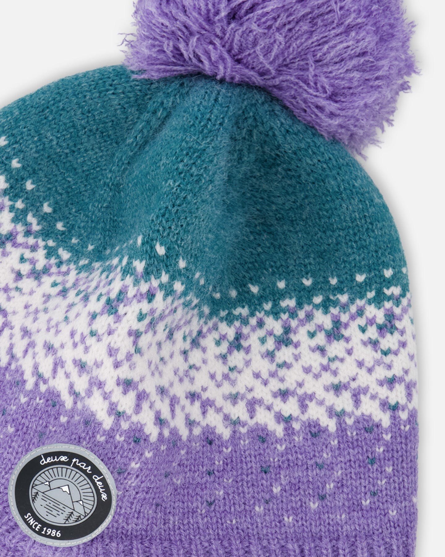 Lined Peruvian Knit Hat With Pompom Lilac And Green
