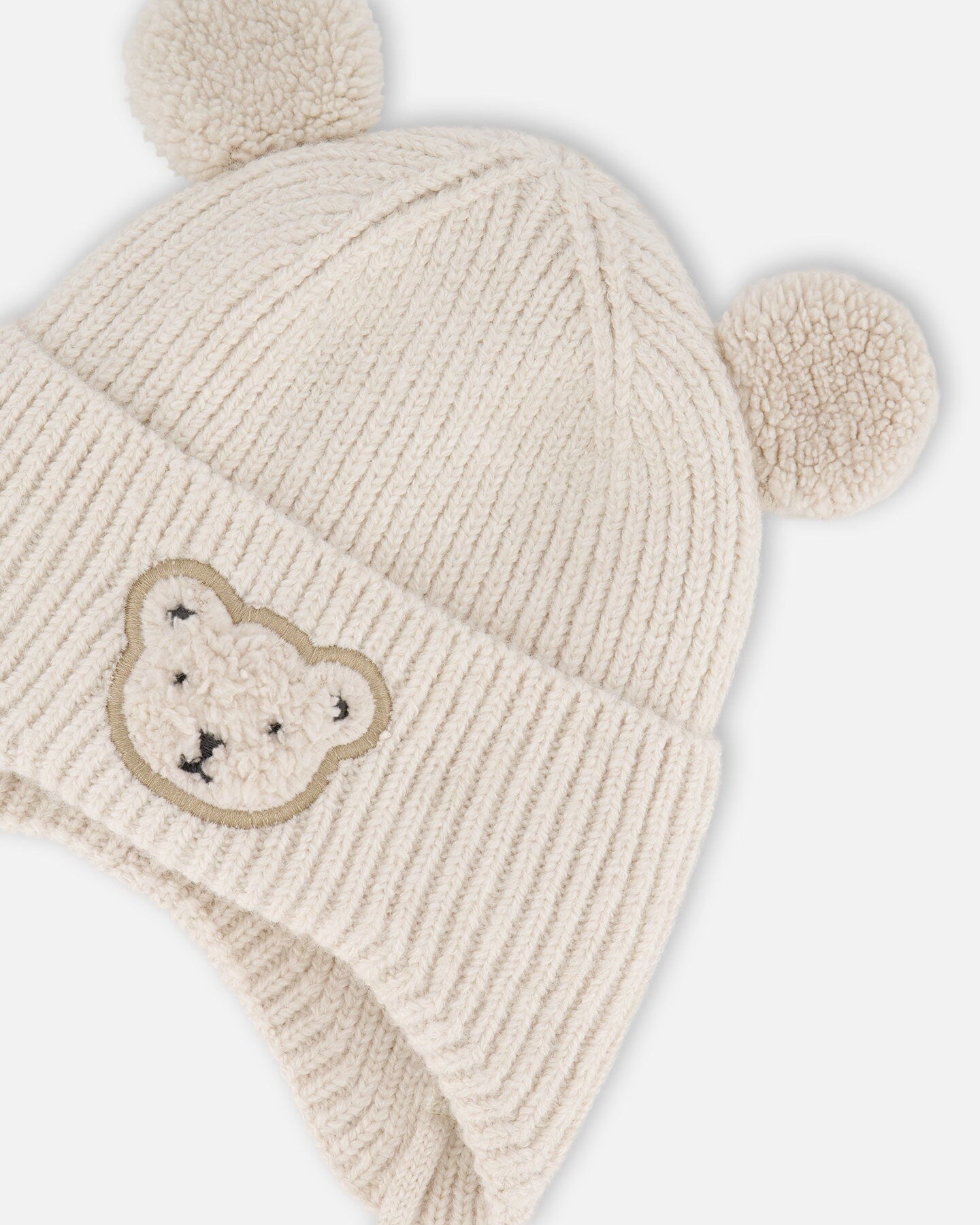 Lined Baby Winter Knit Hat With Ear Flaps Off-White
