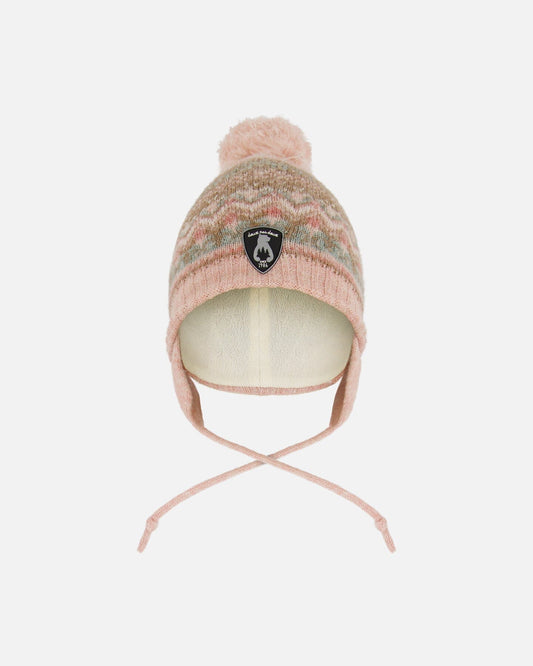 Lined Baby Knit Pompom Hat With Ear Flaps Dusty Pink