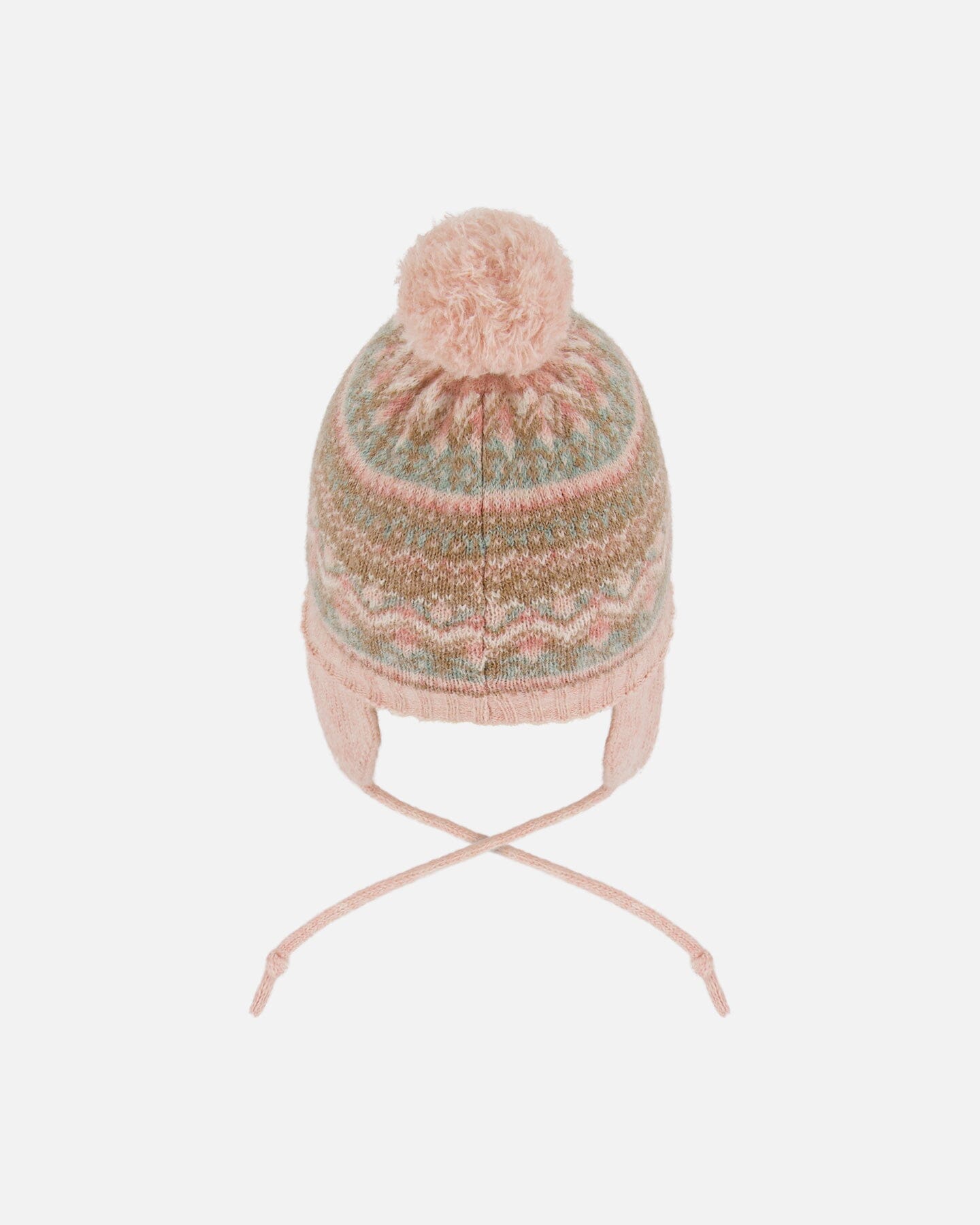 Lined Baby Knit Pompom Hat With Ear Flaps Dusty Pink