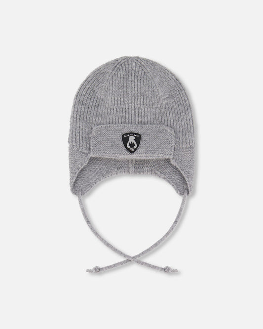 Lined Baby Knit Hat With Ears And Strings Heather Gray