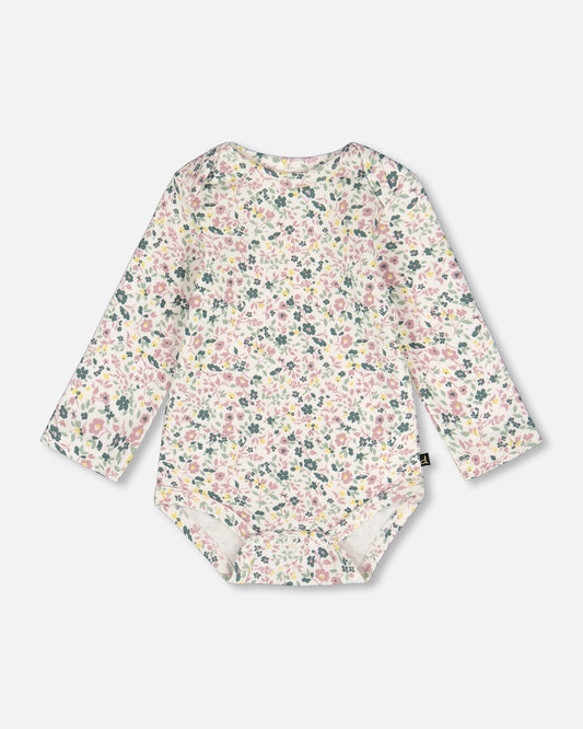 Organic Cotton Long Sleeve Romper Off-White Floral