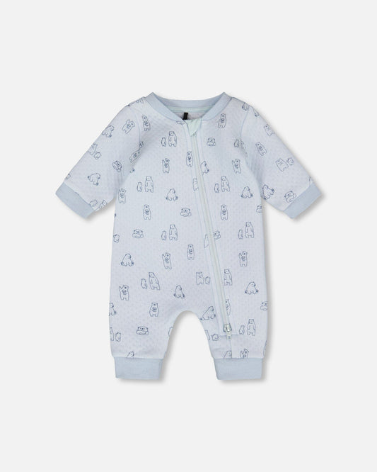 Organic Cotton One-Piece And Baby Romper Blue Bear Print