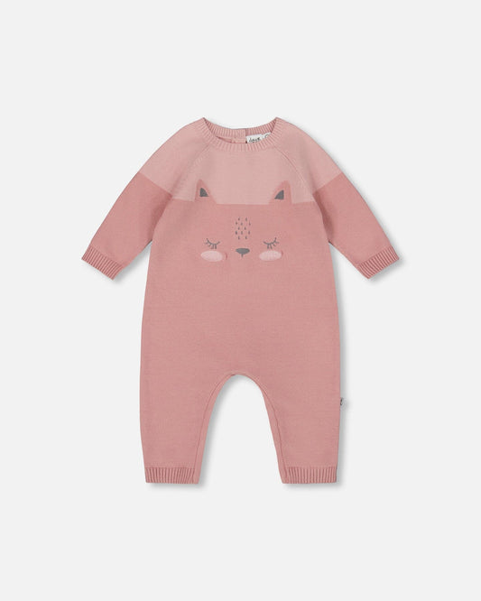 Knitted Bi-Color Cat Romper Old Pink