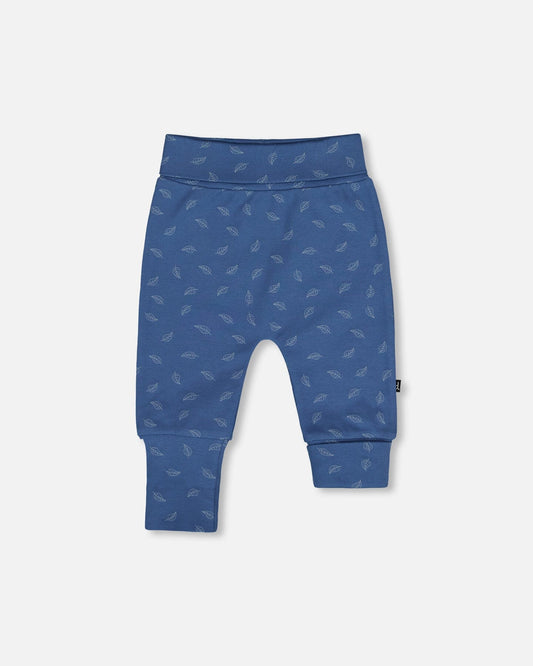 Organic Cotton Evolutive Pants Blue Printed Leaves