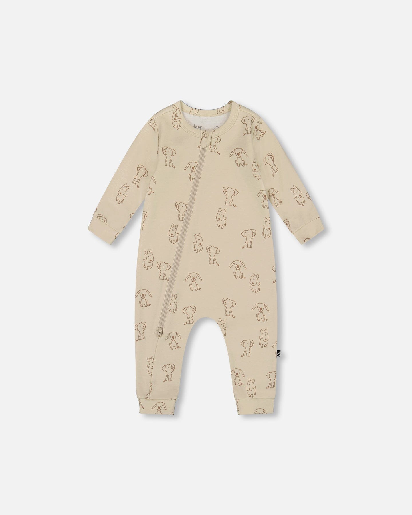Organic Cotton Zipped Romper Beige Puppy Print