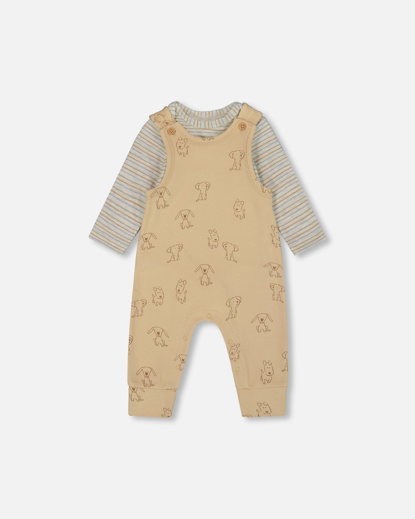 Organic Cotton Onesie With Overalls Set Beige Printed Dogs