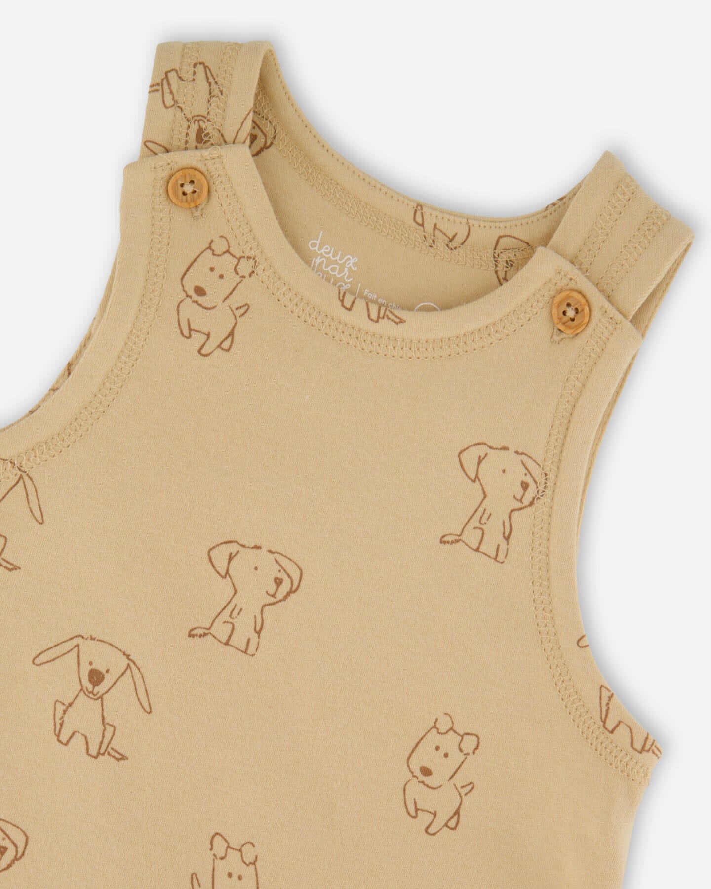 Organic Cotton Onesie With Overalls Set Beige Printed Dogs