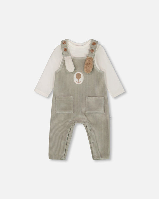 Onesie And Stretchy Corduroy Overalls Set Jade Green