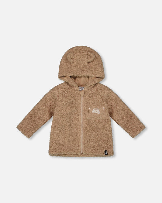 Sherpa Bear Hooded Zip Jacket Brown