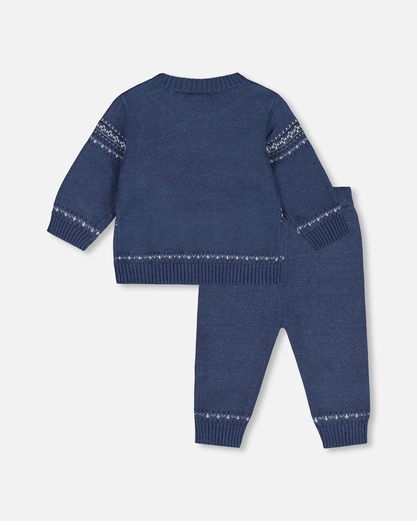 Knitted Jacquard Sweater And Pant Set Blue Gray With Bears