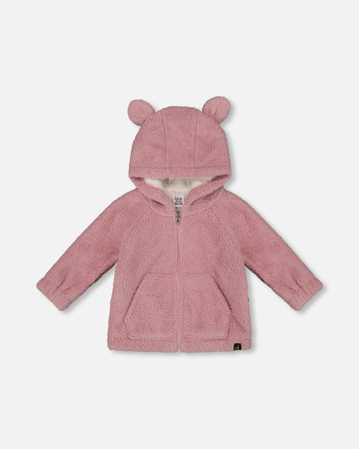 Hooded Full Zip Cat Plush Jacket Dusty Pink