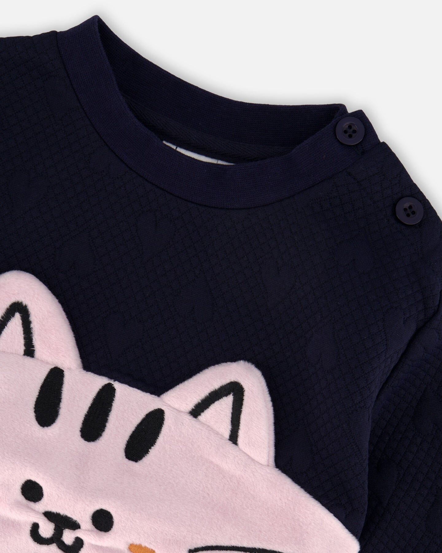 Long Bi-Material Top Dark Blue With Cat