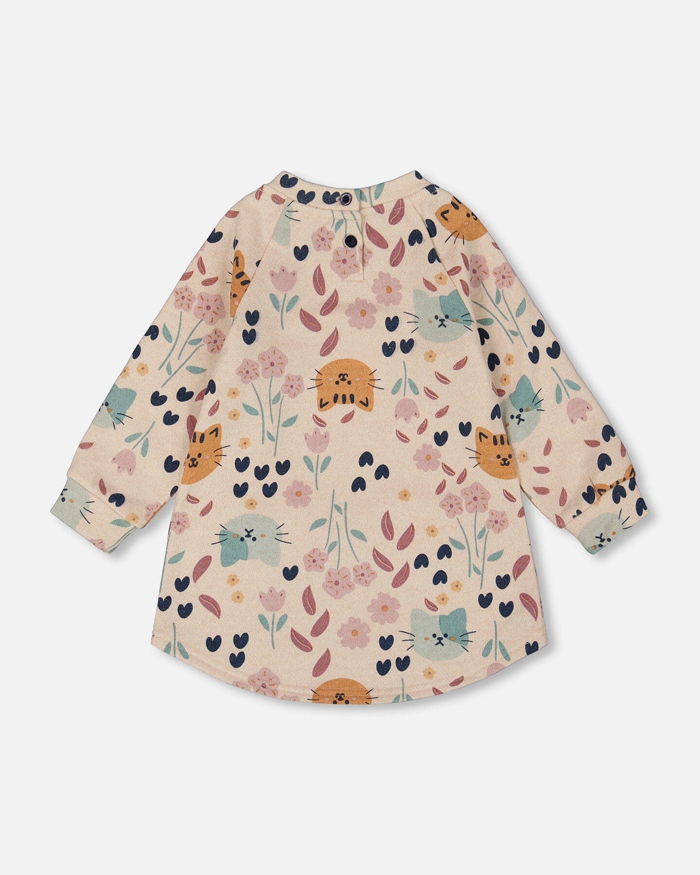 Glittering French Terry Dress Beige Printed Cat