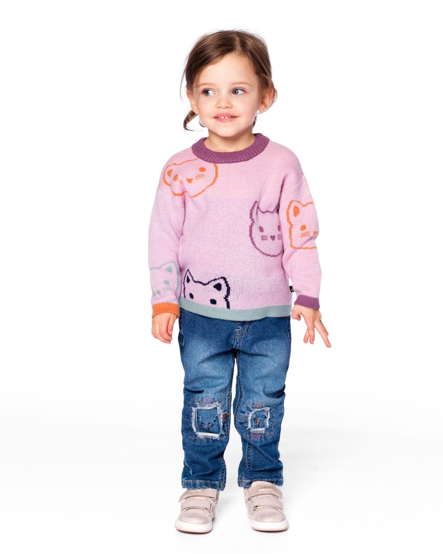 Knit Jacquard Sweater Dusty Pink With Cats