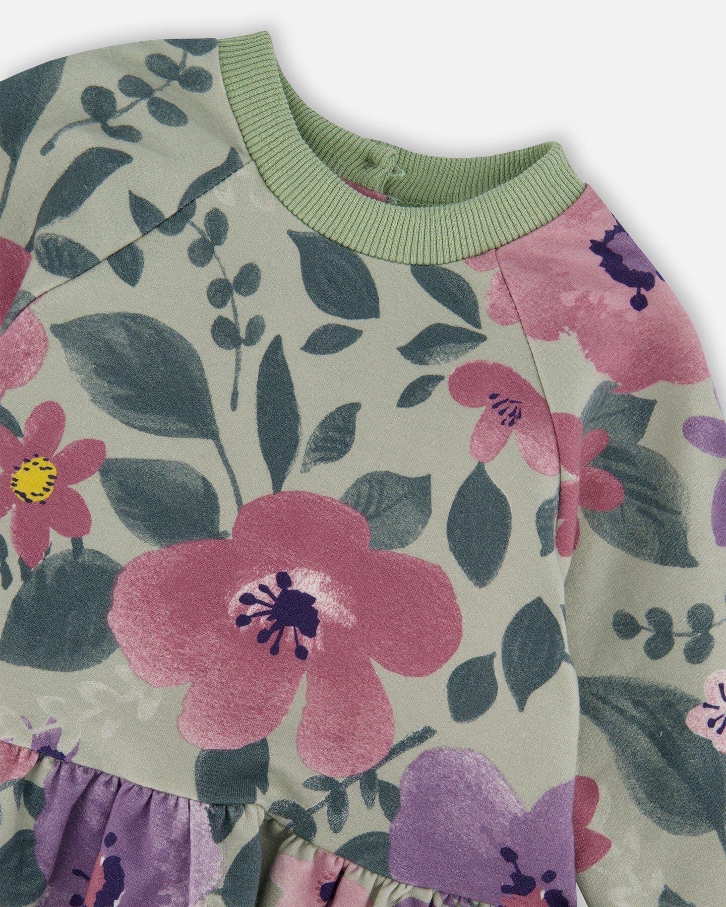 Stretch Fleece Sweatshirt Sage Floral