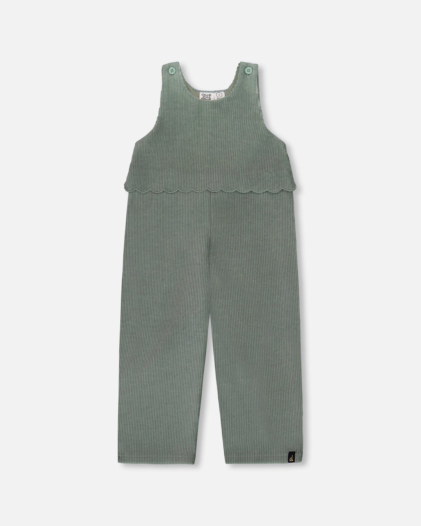 Stretch Velour Faux-Layered Overalls Jade Green