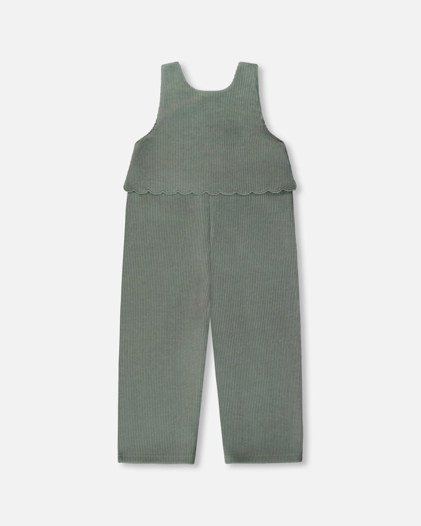 Stretch Velour Faux-Layered Overalls Jade Green