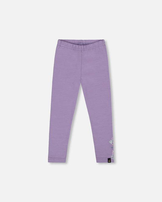 Organic Cotton Jersey Leggings Purple Gray With Floral Detail