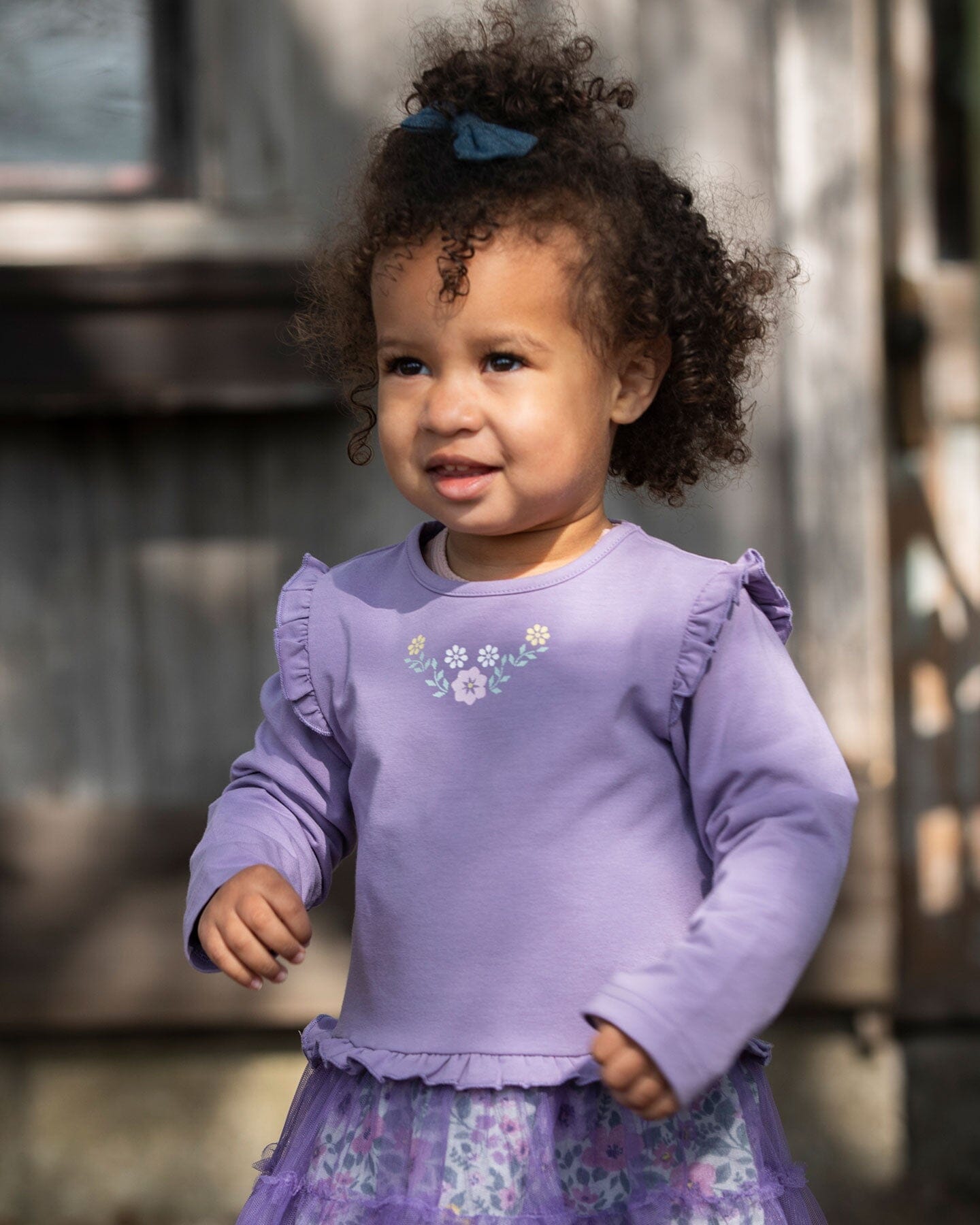 Bi-Material Dress With Muslin And Mesh Skirt Purple Gray