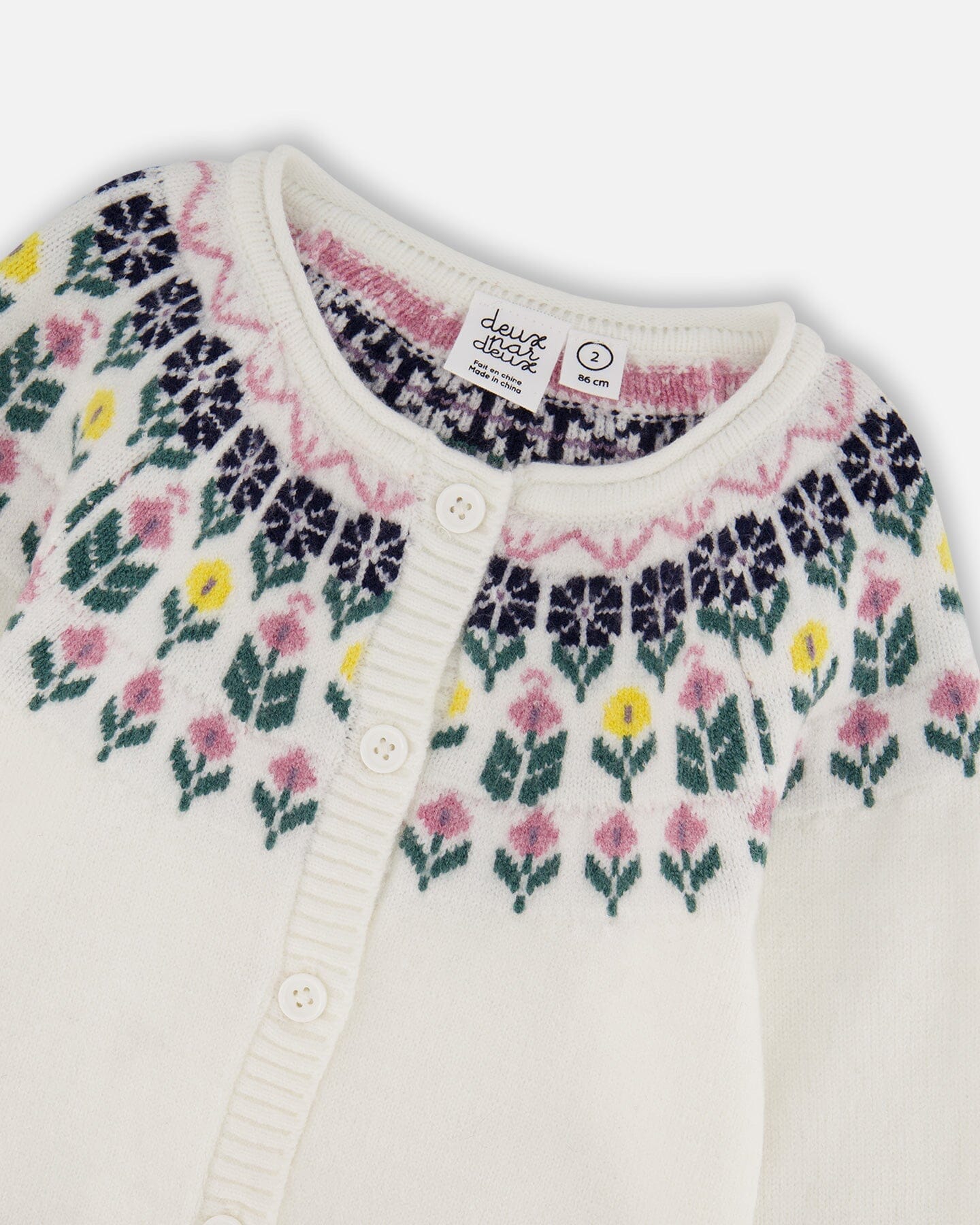 Jacquard Knit Cardigan Off-White With Floral Pattern