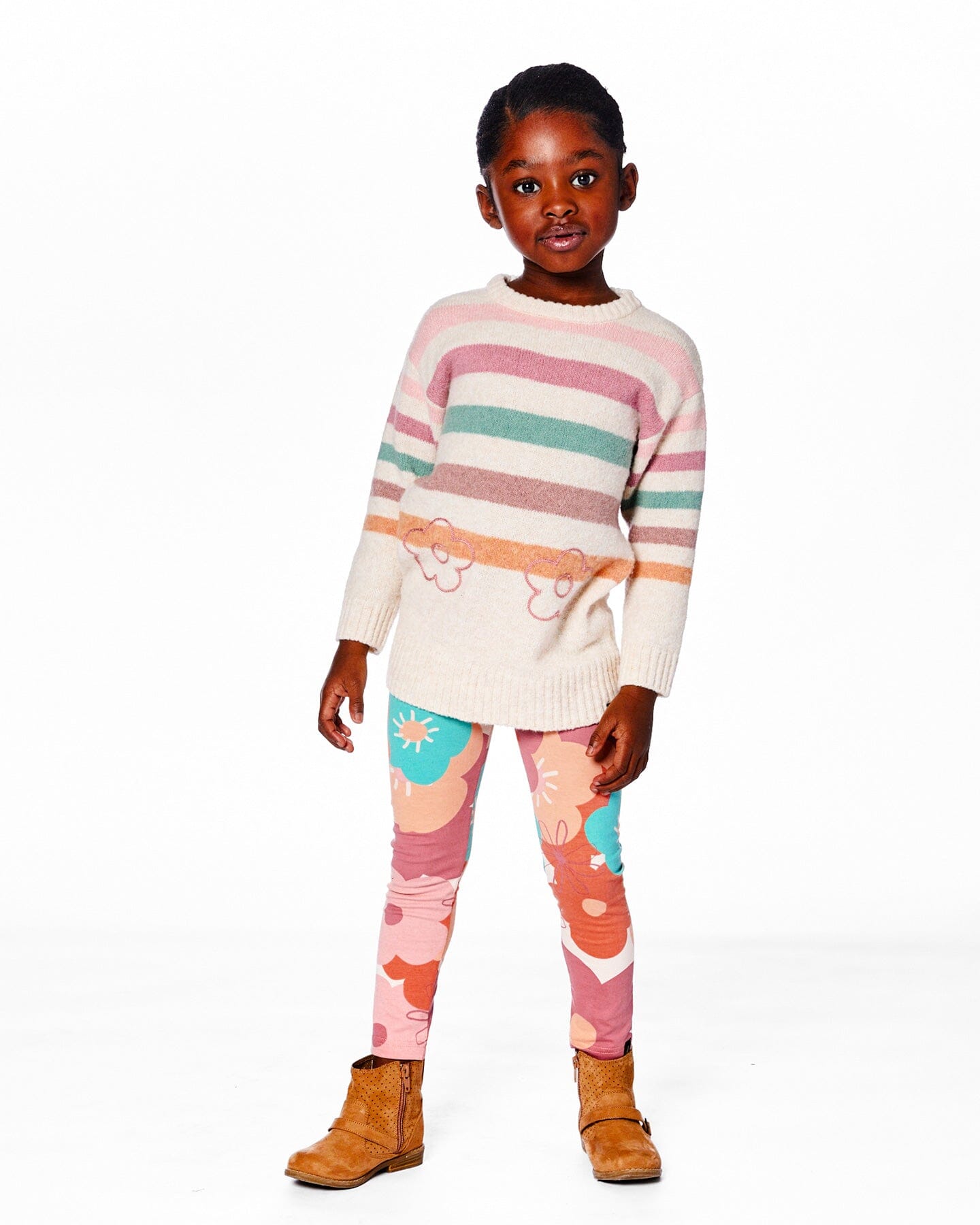 Organic Cotton Jersey Leggings With Coral Flowers