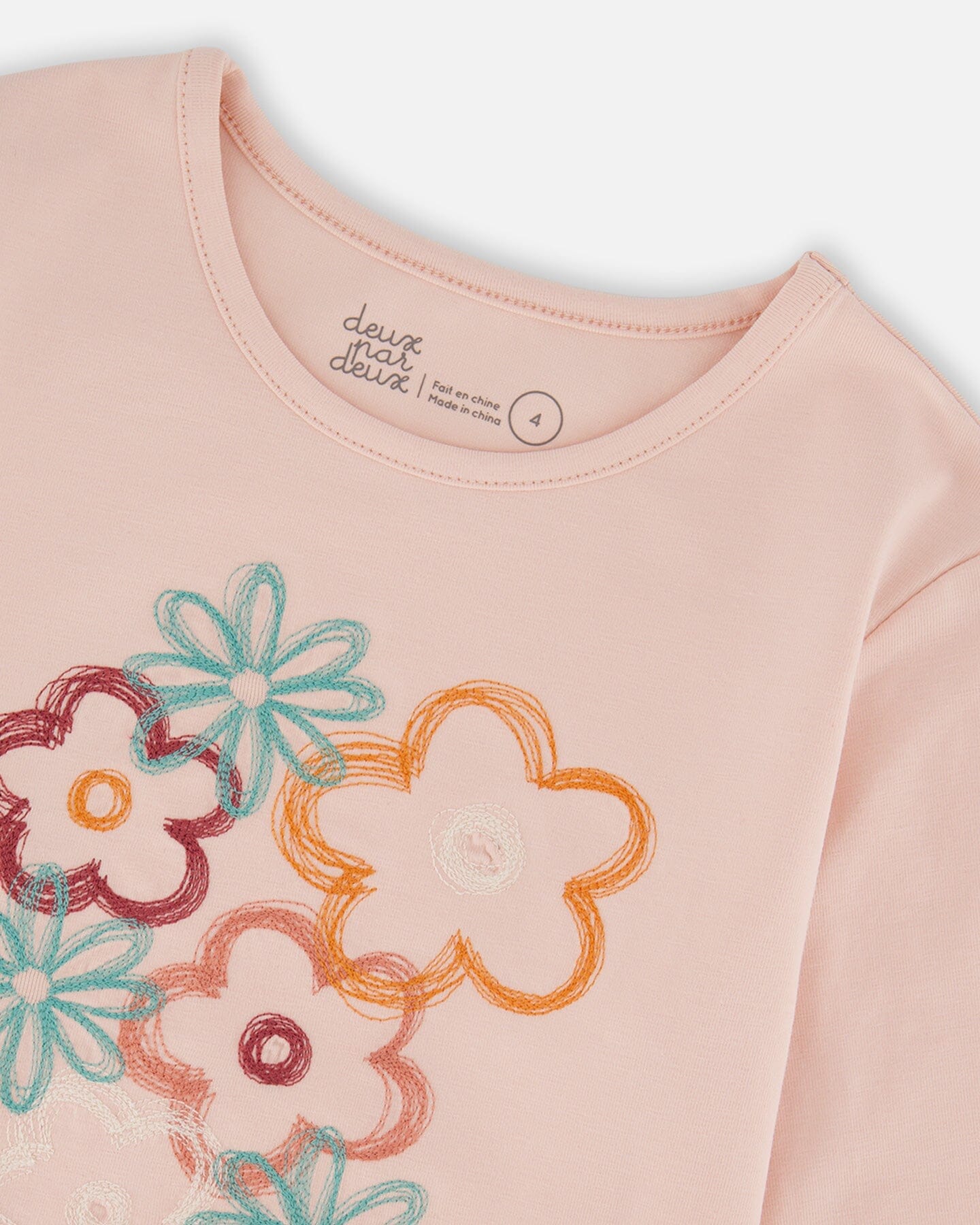 Organic Cotton Long Sleeve T-Shirt Light Pink With Big Flowers