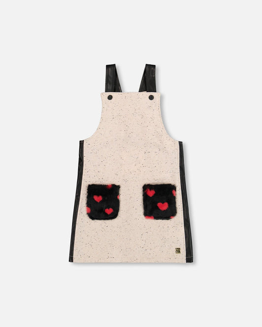 Glittering French Terry Overall Dress Beige And Black