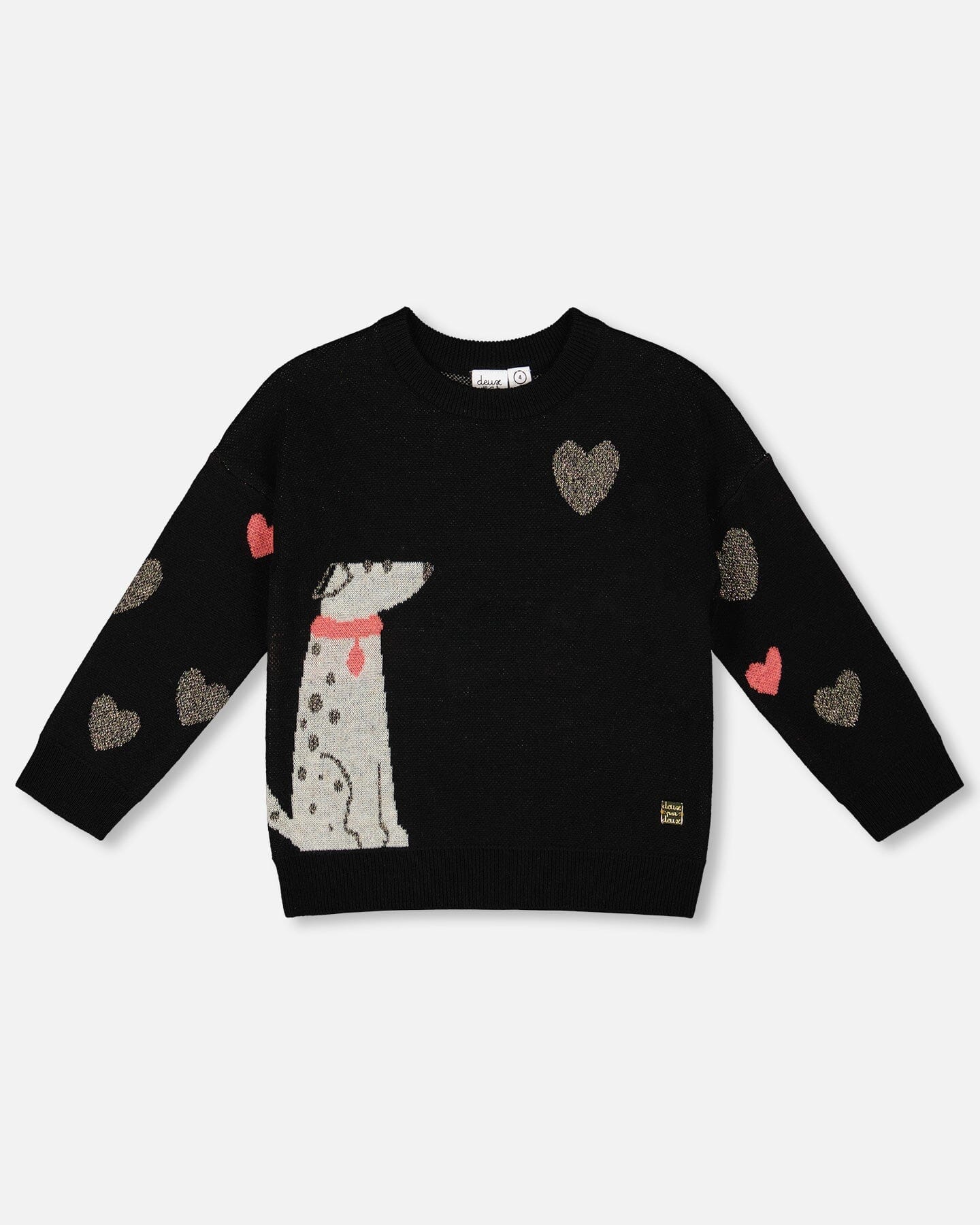 Knit Sweater Black With Dalmatian And Hearts