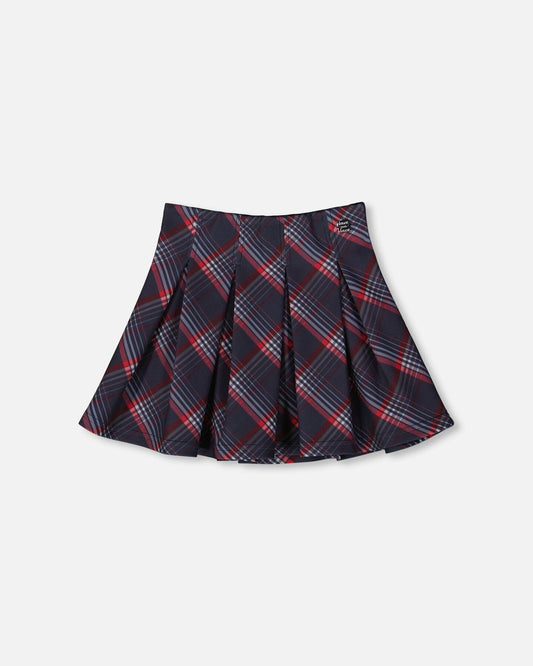 Pleated Milano Skirt Red And Navy Plaid