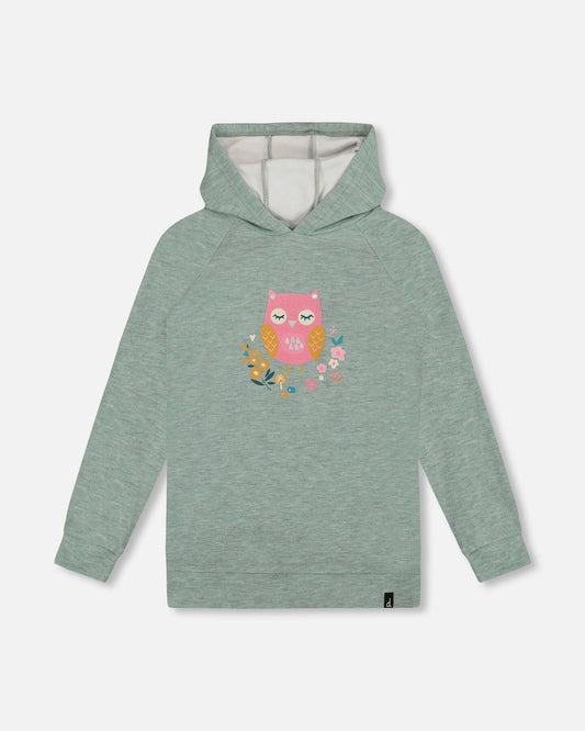 Hooded Tunic Sage Green With Owl Print