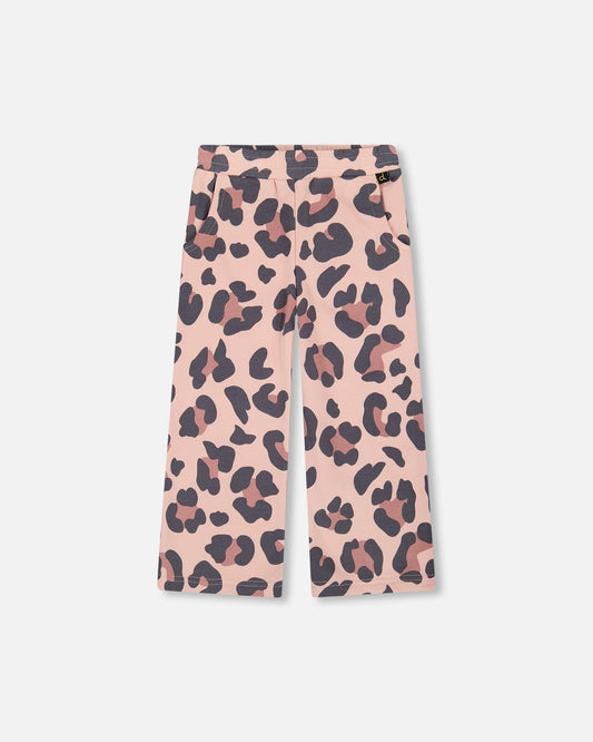 French Terry Wide Leg Sweatpants Pink Leopard