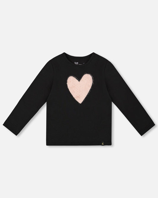 Organic Cotton Long Sleeve T-Shirt Black With Heart