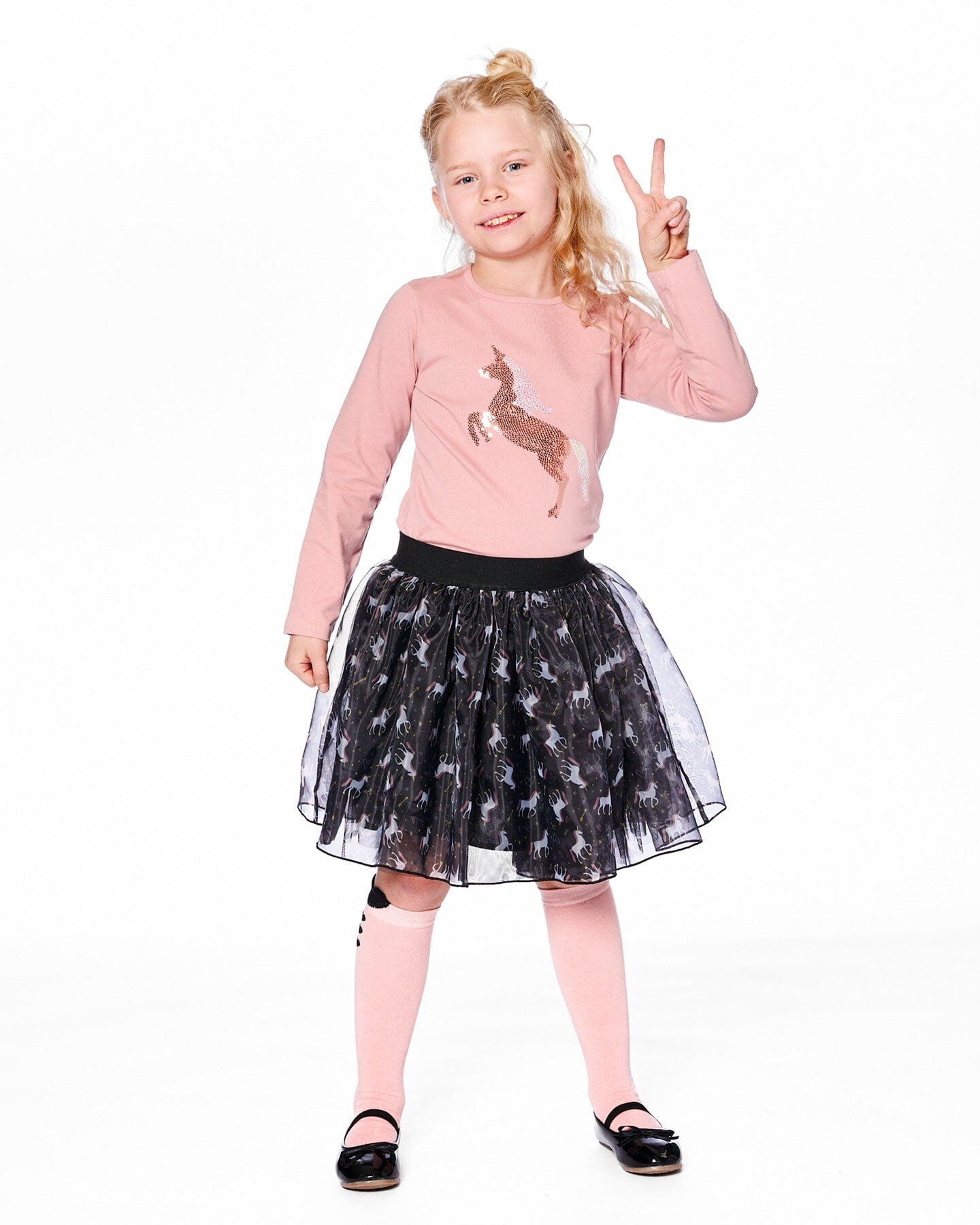 Organic Cotton Long Sleeve T-Shirt Dusty Pink With Sequin Unicorn!