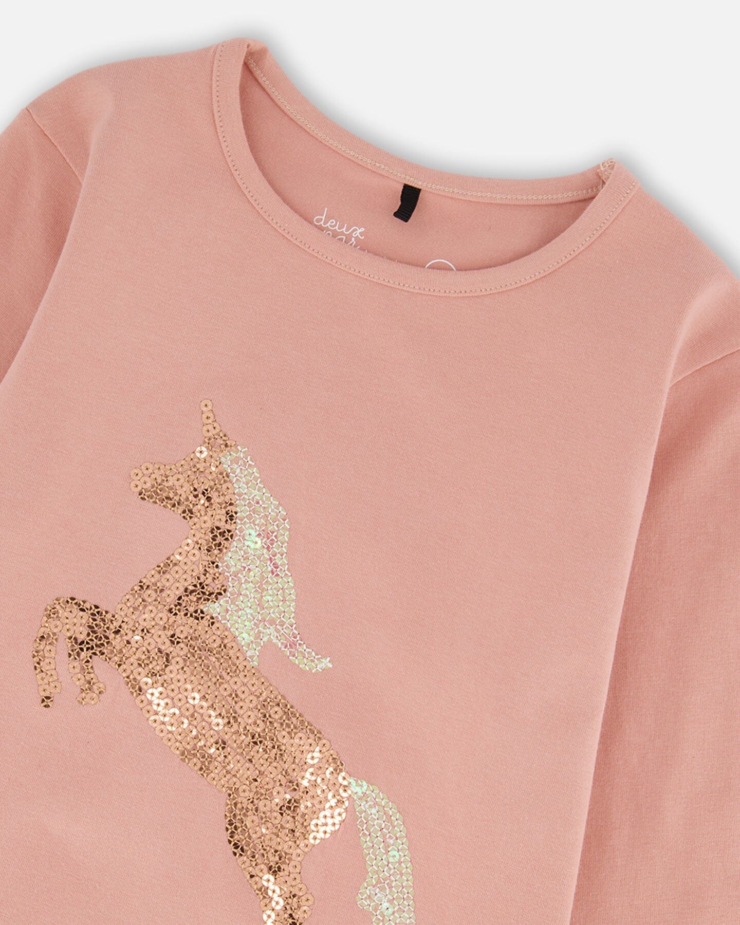 Organic Cotton Long Sleeve T-Shirt Dusty Pink With Sequin Unicorn!