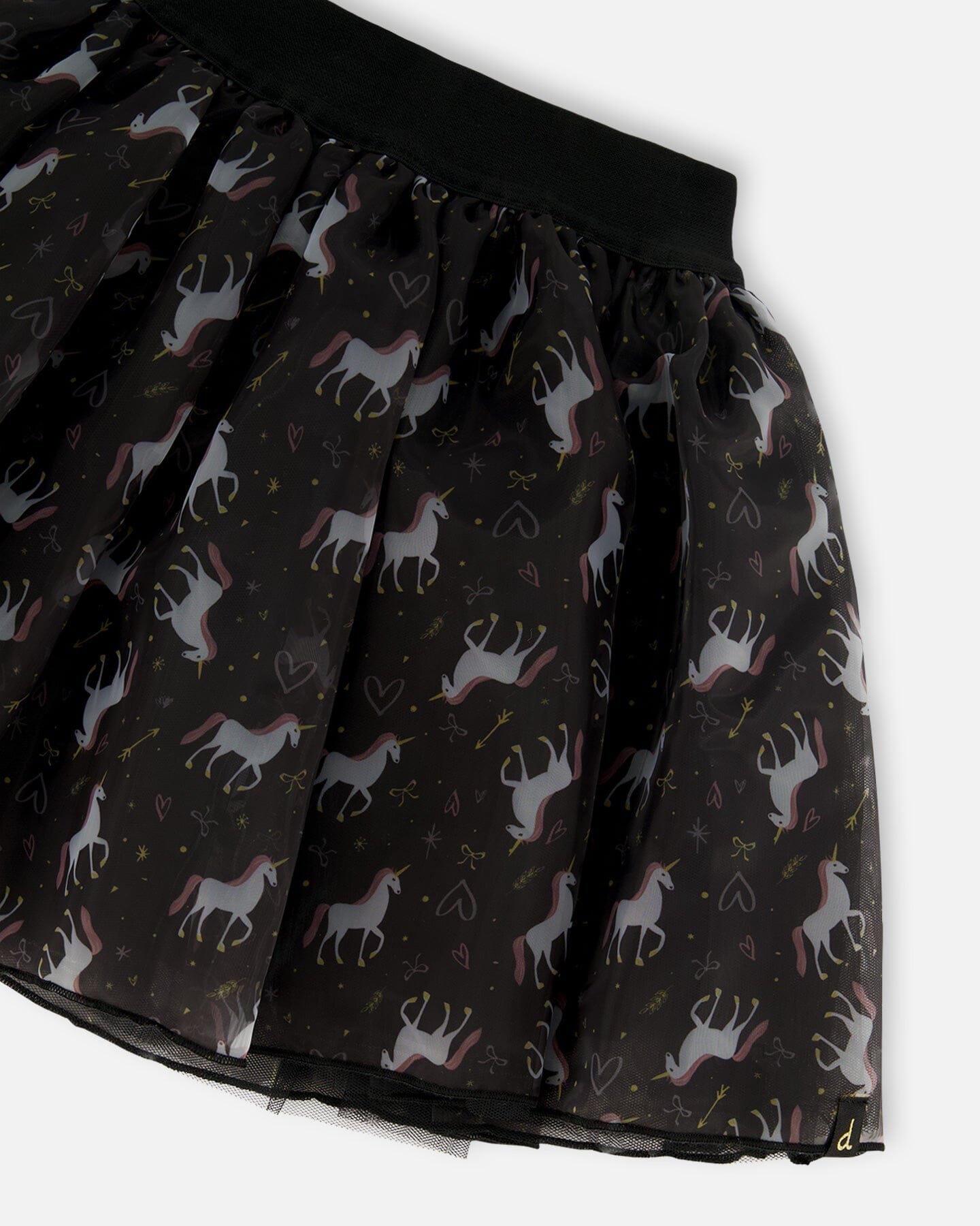 Organza And Mesh Skirt Black With Unicorn Print
