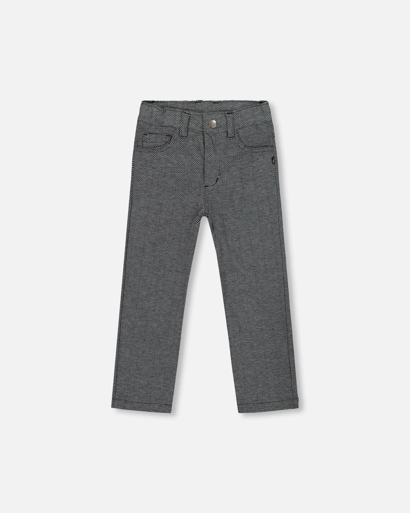 Stretch Jacquard Pants Grey Herringbone