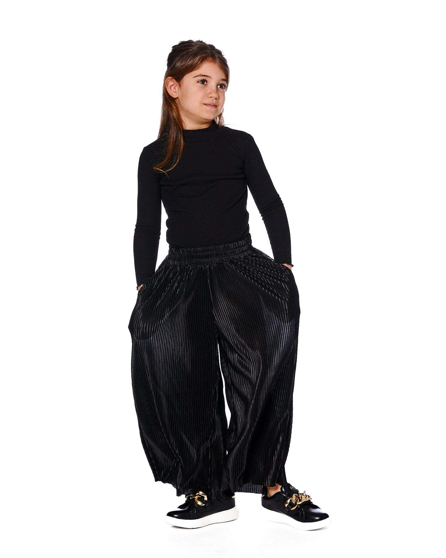 Wide Leg Pleated Pants Black