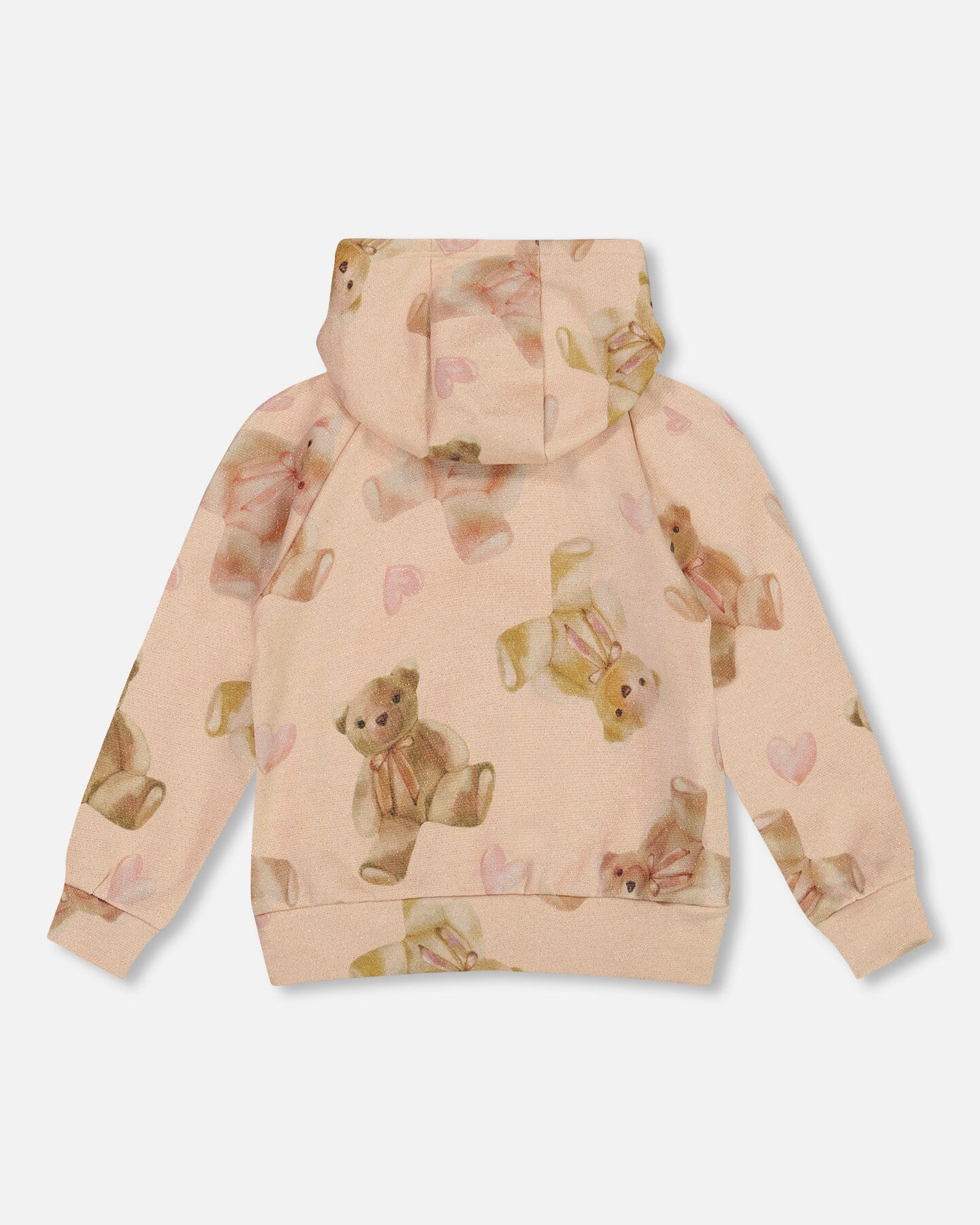 Glittering French Terry Hoodie Beige Teddy Bear Print