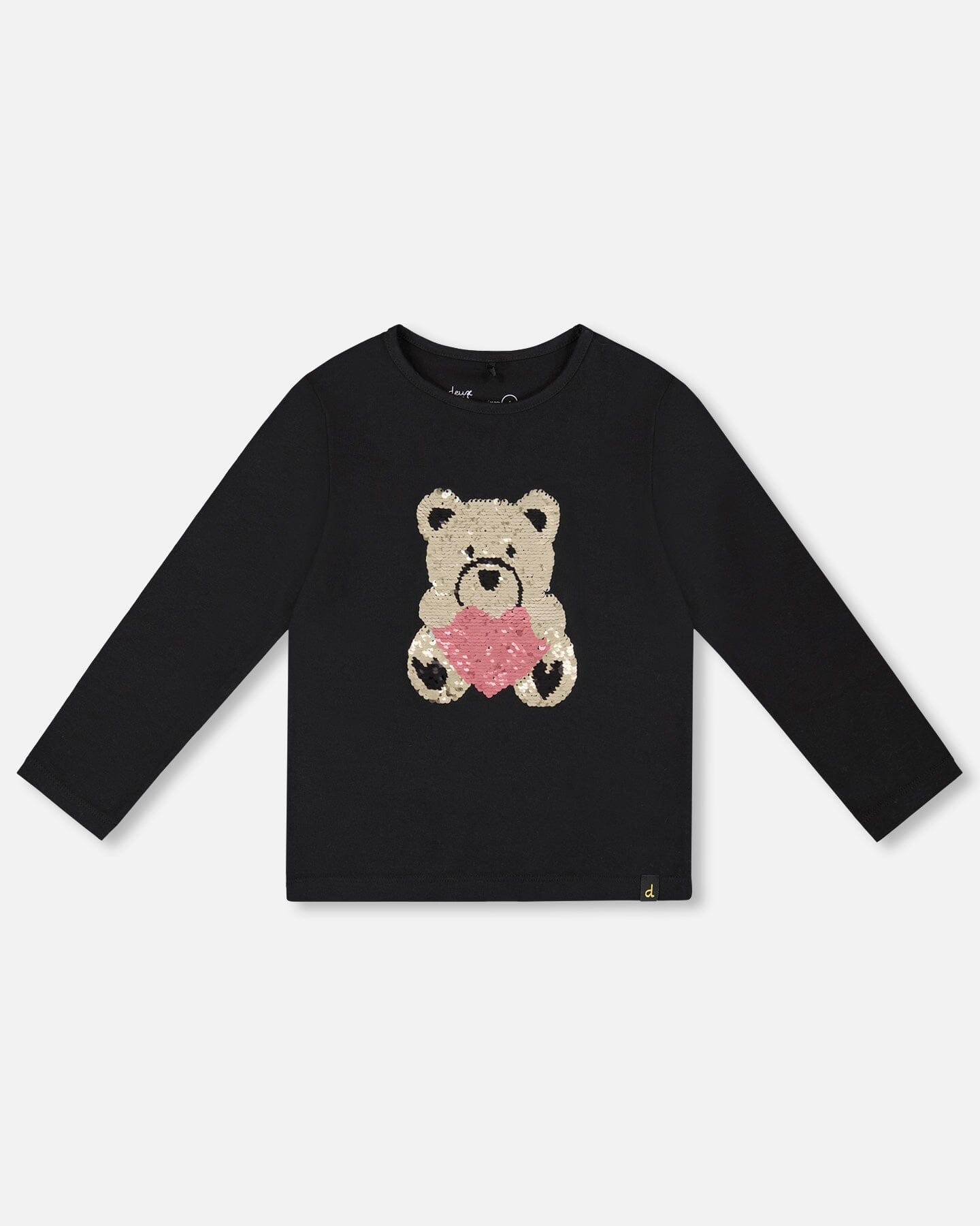 Black Organic Cotton T-Shirt With Reversible Sequin Teddy Bear