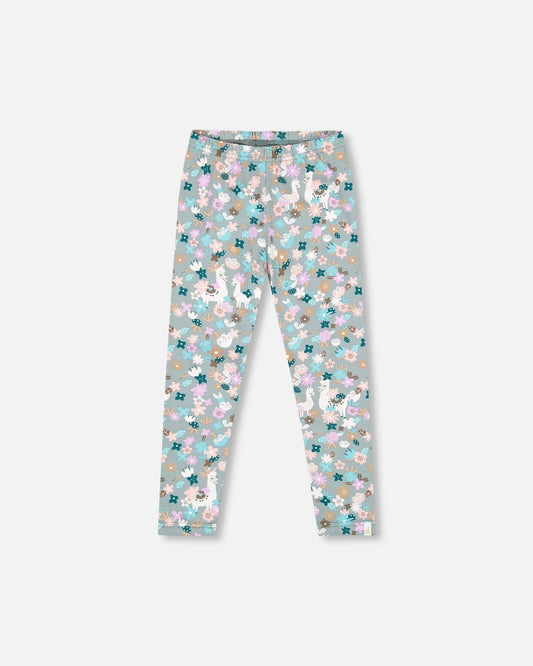 Organic Cotton Leggings Blue Llama Print