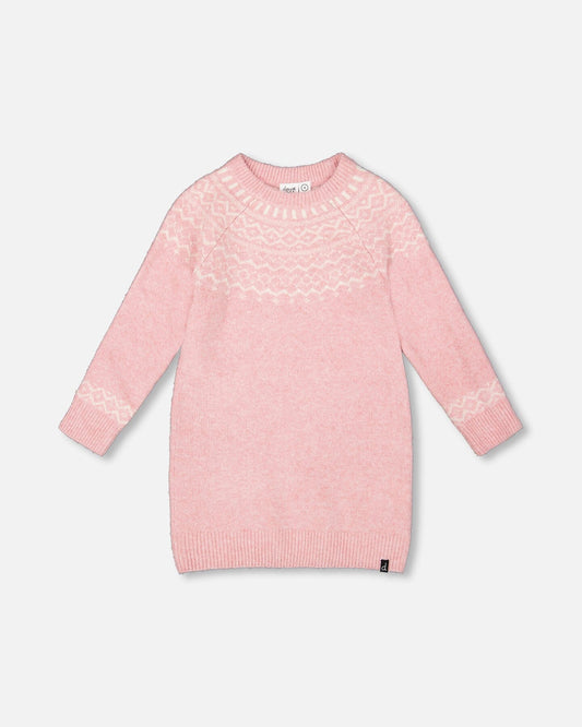 Knitted Dress With Norvegian Jacquard Dusty Pink