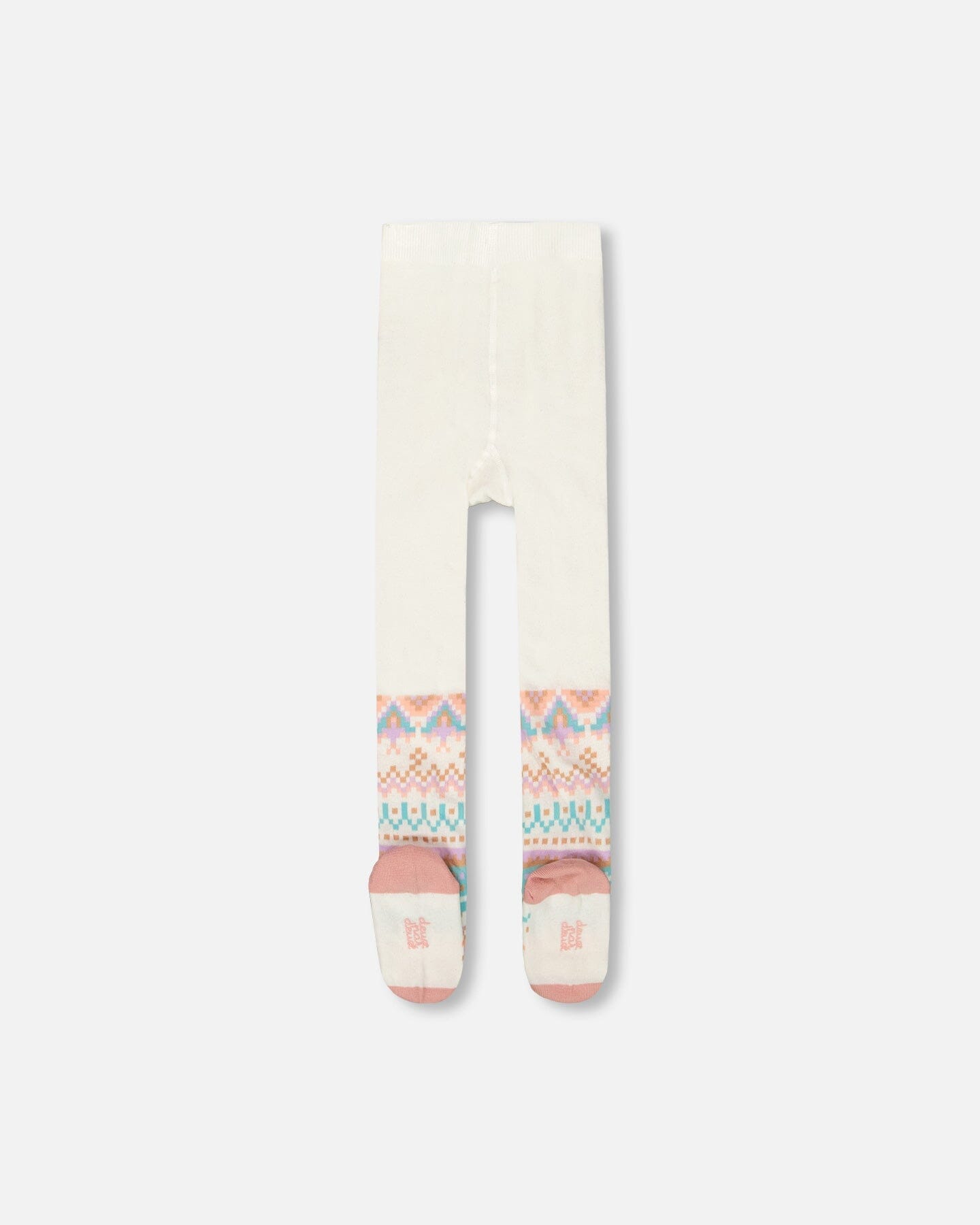 Knit Tights White Pink And Turquoise With Norwegian Jacquard