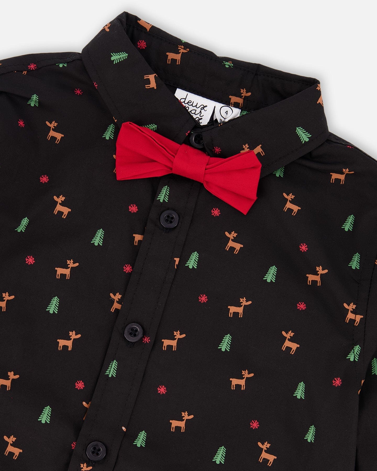 Printed Poplin Shirt Black And Multicolor With Bow Tie