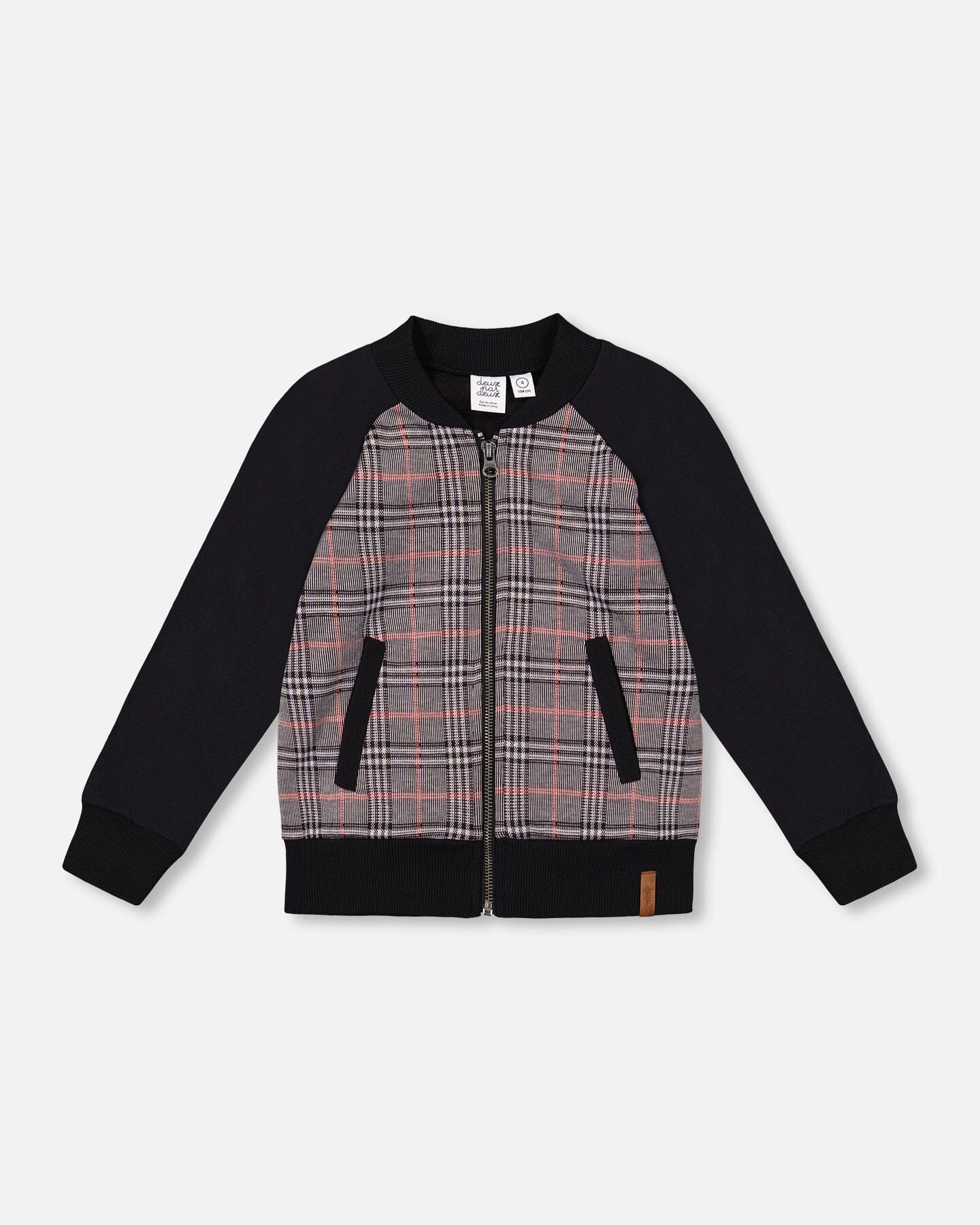 Bi-Material Zip Front Jacket Gray And Black Plaid